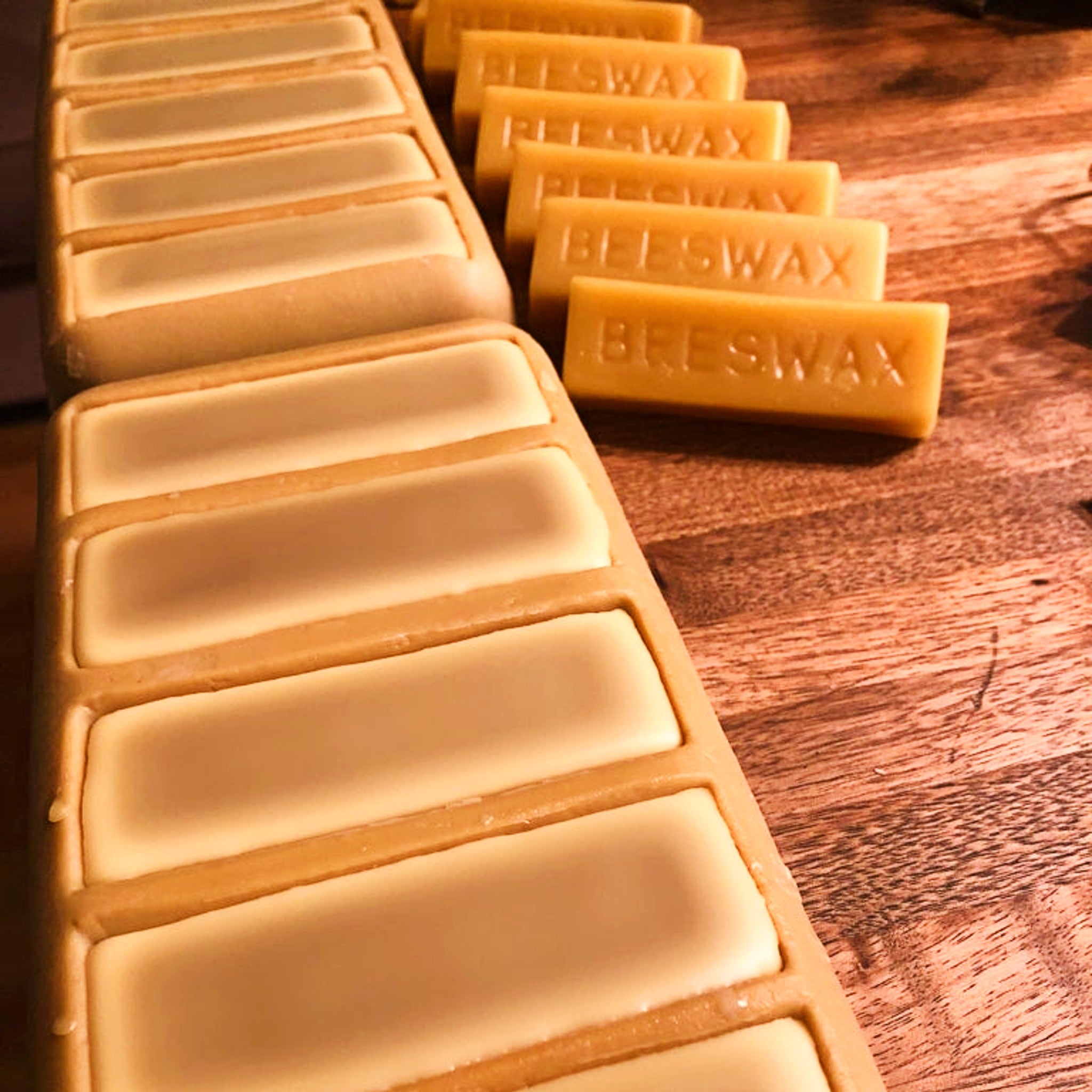1 oz. beeswax blocks being formed by Mill Creek Apiary