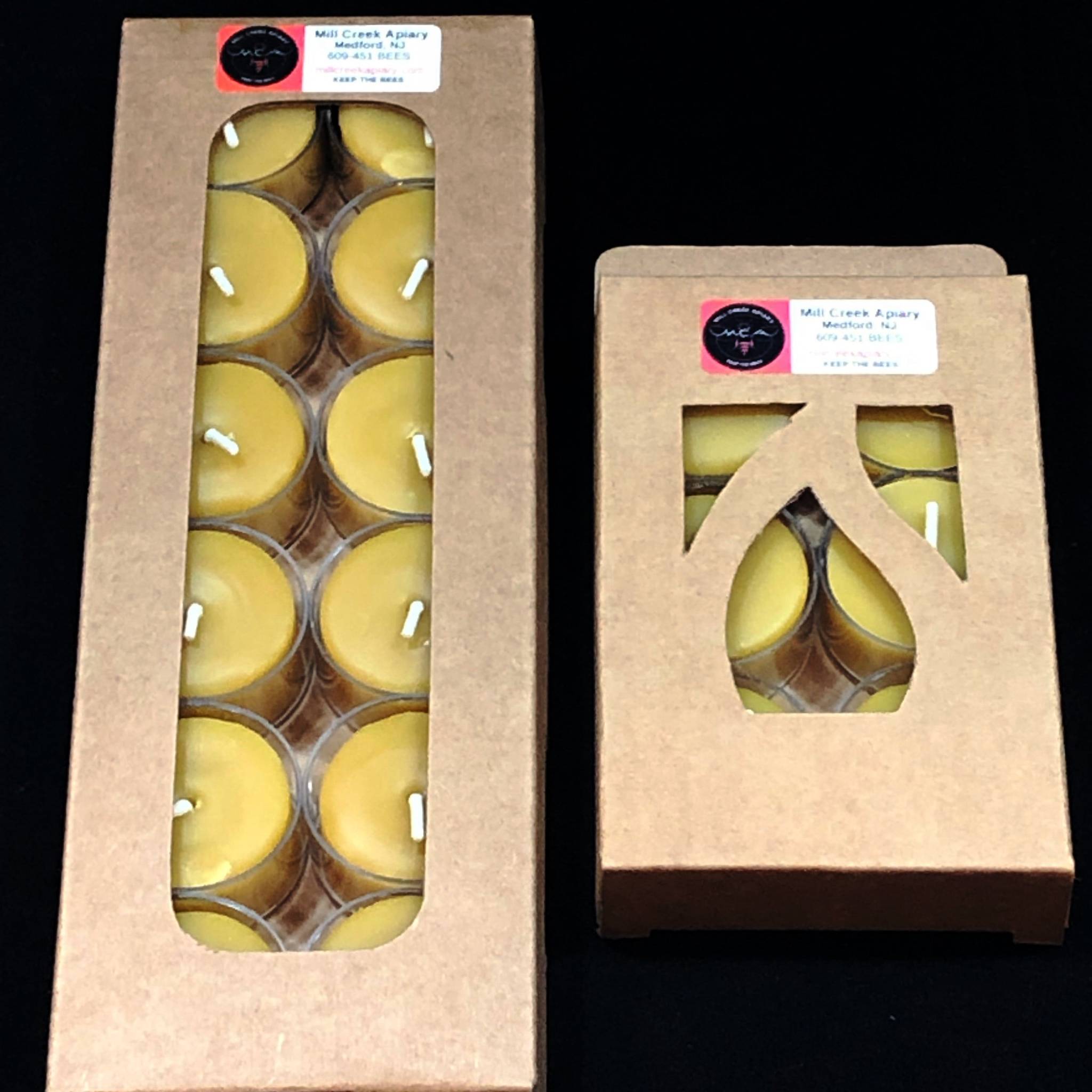 Packaged beeswax tealight candles from Mill Creek Apiary